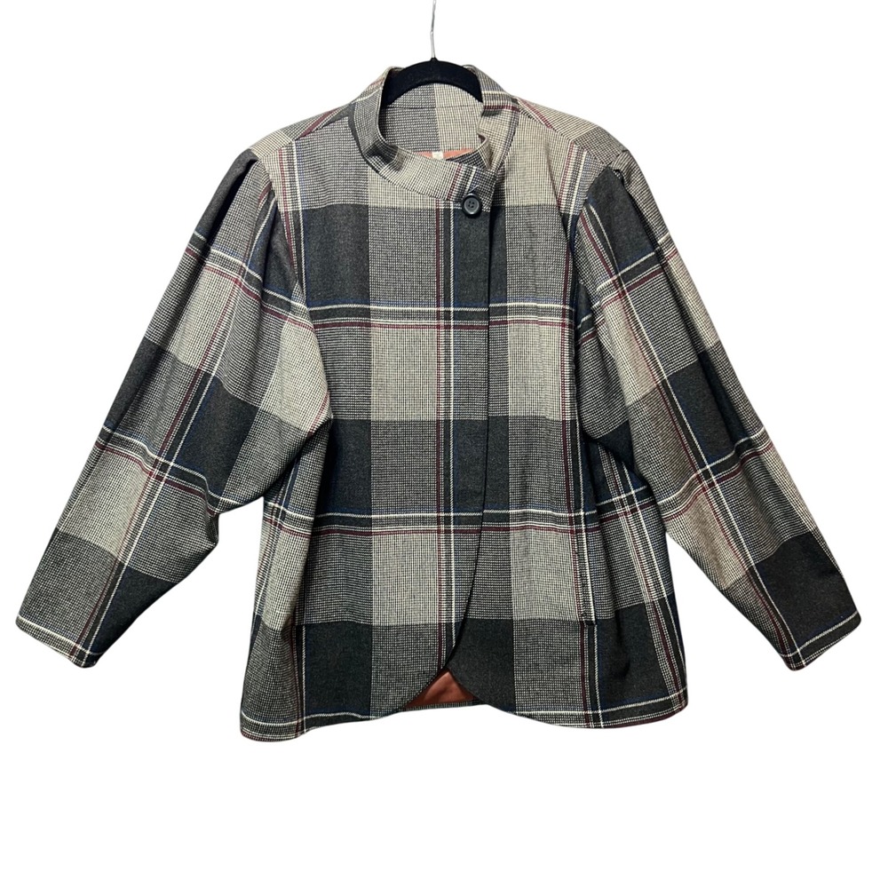Vintage Peabody House Plaid Wool Blend Jacket Women 11/12 Korea Puff Sleeve‎
